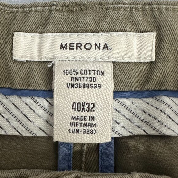 Merona Mens Size 40x32 Straight Fit Casual Chino Pants Olive Green - Picture 4 of 5